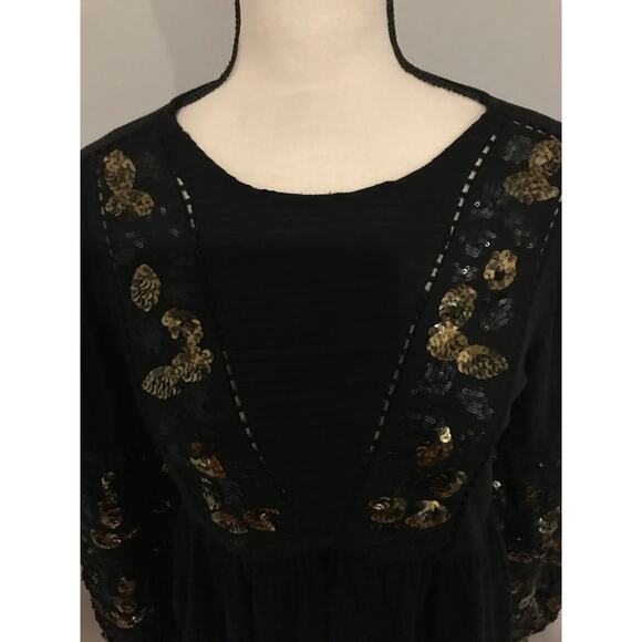 Anthropologie Neale Black Sequined Peplum Top - Size Extra Small - Picture 3 of 13